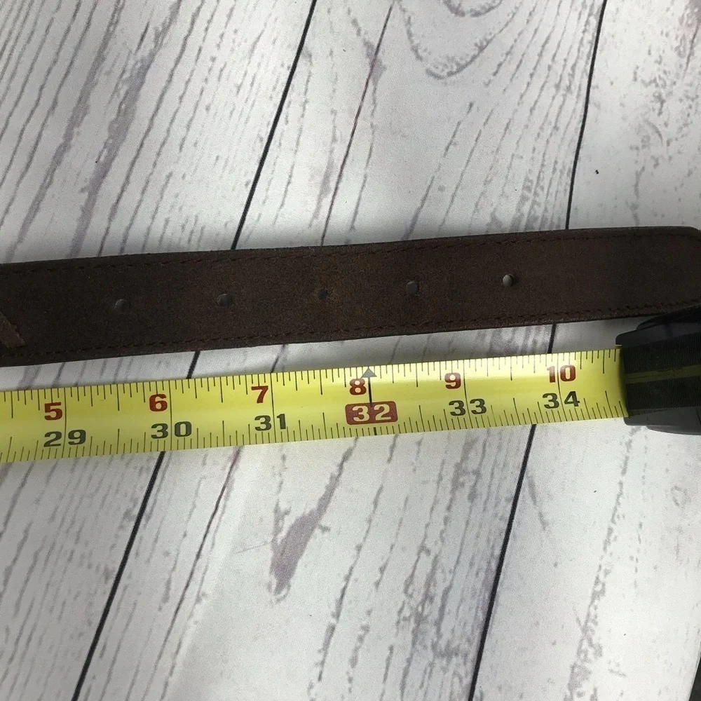 Chocolate brown suede whipstitch belt XL brass bkl